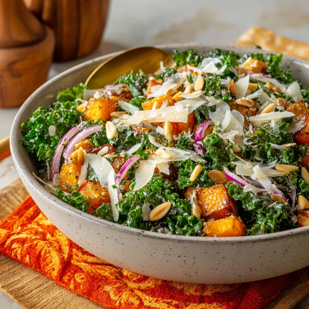Harvest Roasted Squash Kale Salad Close Up Detail 1