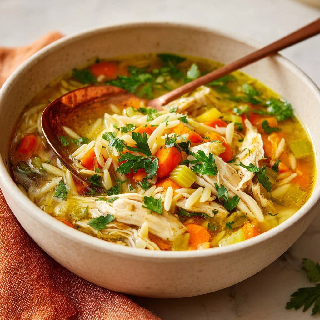 Homestyle Chicken Orzo Soup Close Up Spoonful 1