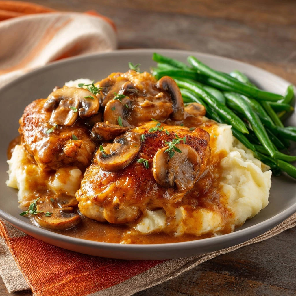 Homestyle Mushroom Chicken Single Plated Serving 1