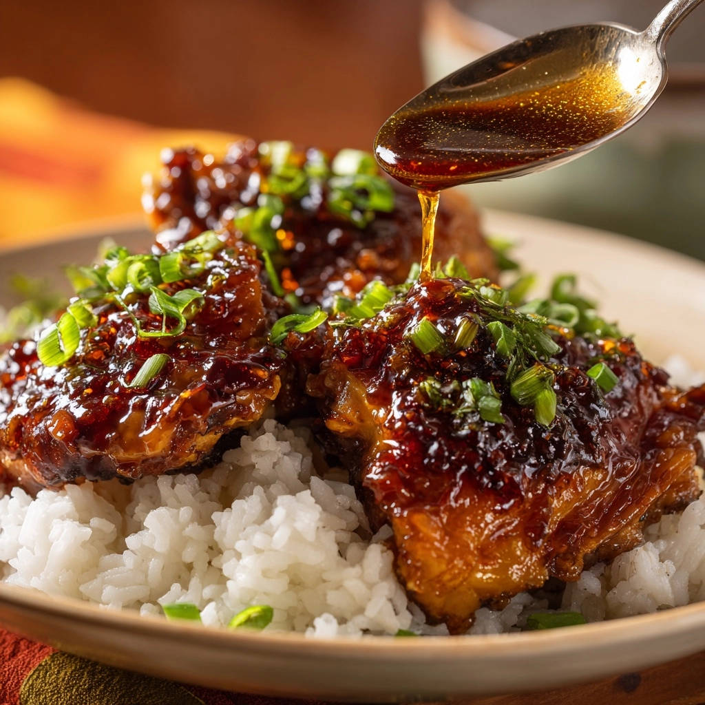 Honey Garlic Glazed Chicken Thighs Glaze Pouring 1