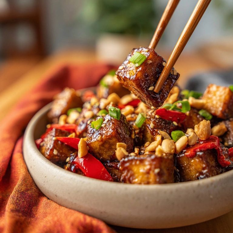 Kung Pao Inspired Tofu Chopsticks Close Up