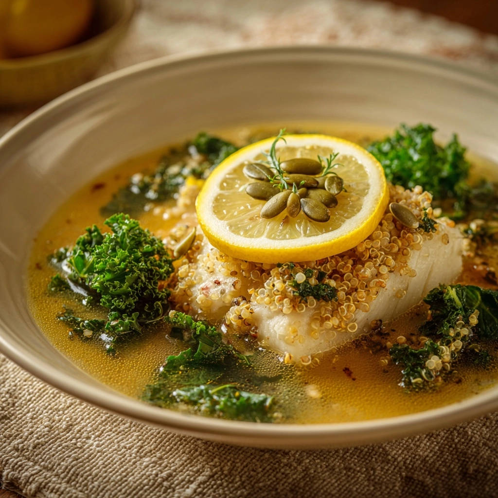 Lemon Dill Fish Quinoa Bowls Close Up Served 1