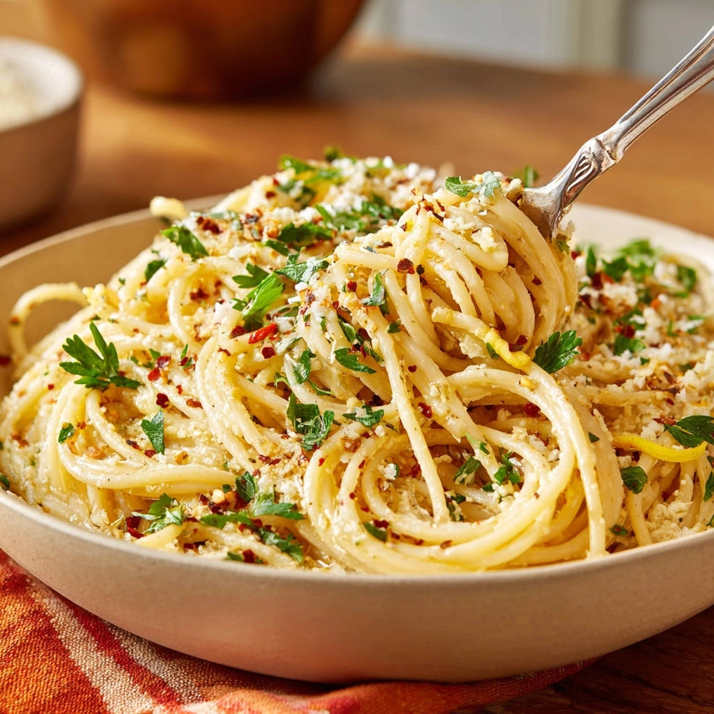 Lemon Garlic Breadcrumb Spaghetti Forkful