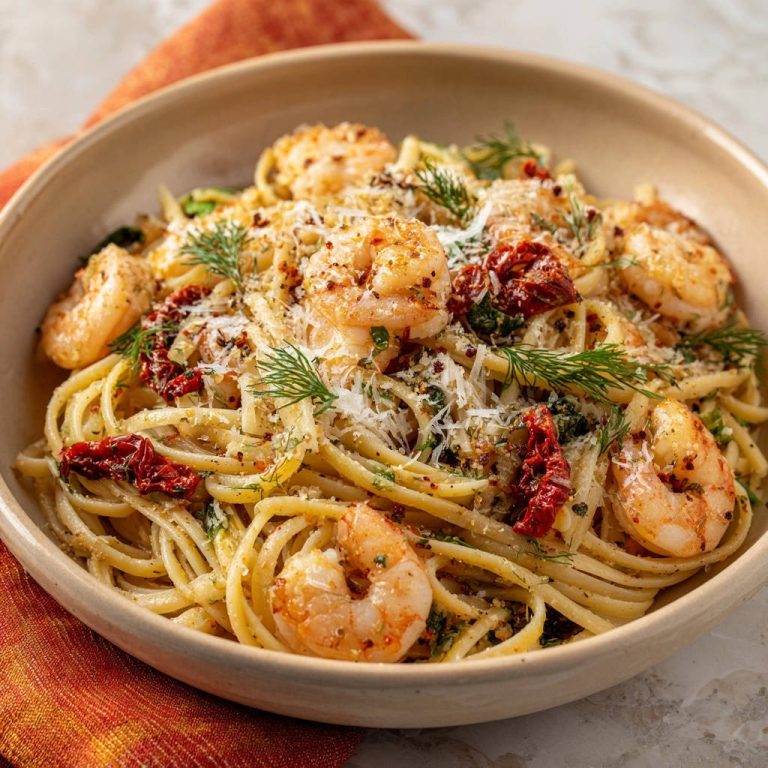 Lemony Garlic Shrimp Linguine Close Up Detail