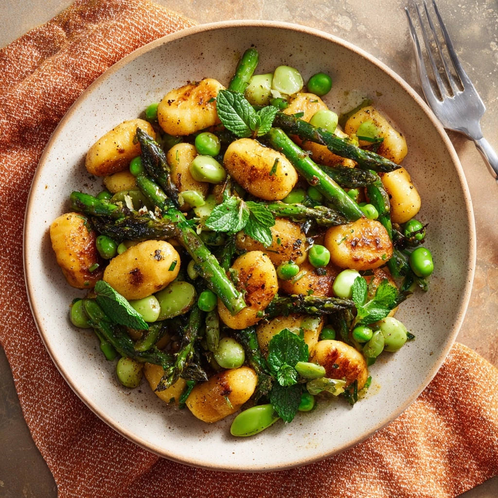 Pan Seared Gnocchi Spring Veggies Overhead View 1