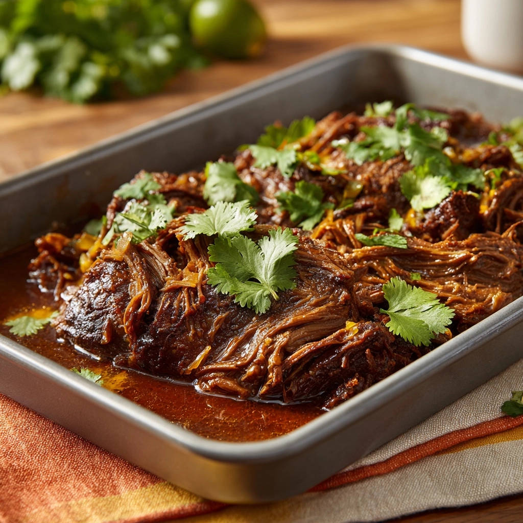 Savory Shredded Beef Close Up Garnish 1