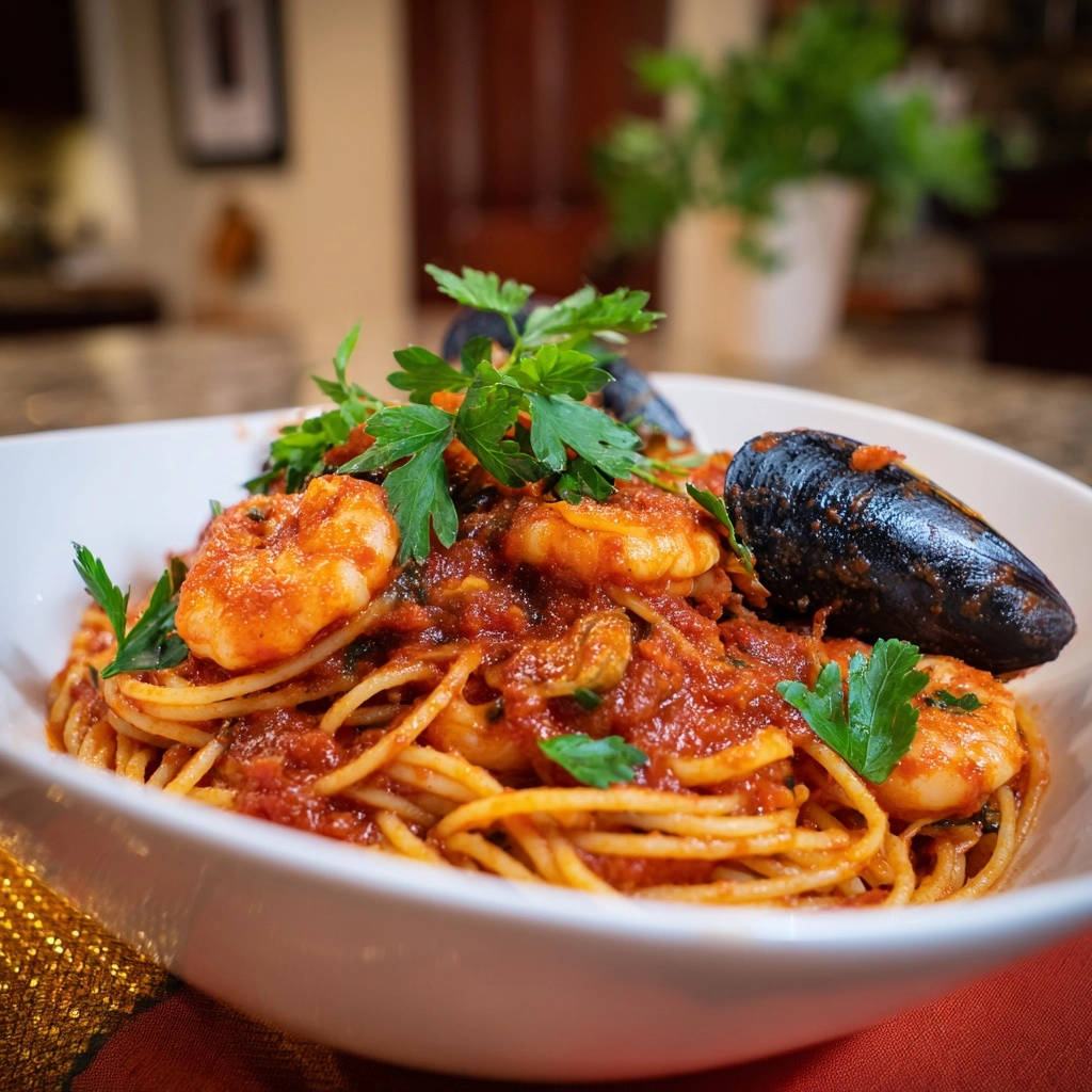 Seafood Spaghetti Close Up Of Ingredients 1