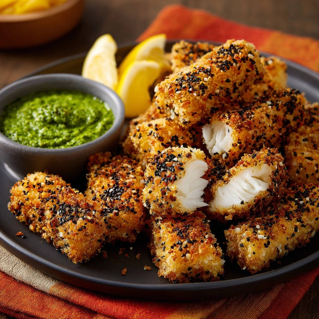 Sesame Crusted Fish Sticks Close Up Cross Section 1