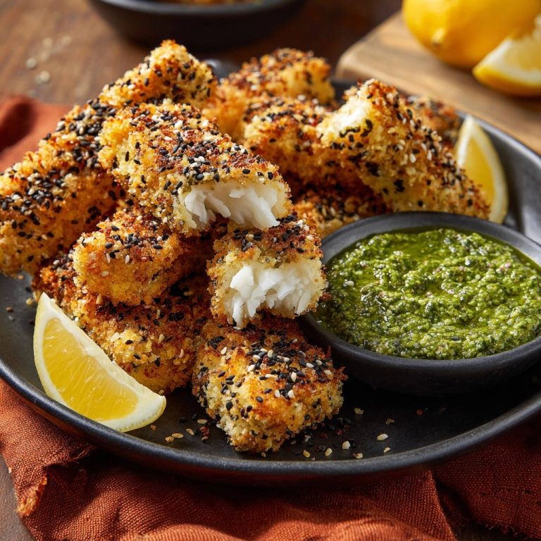 Sesame Crusted Fish Sticks Cross Section