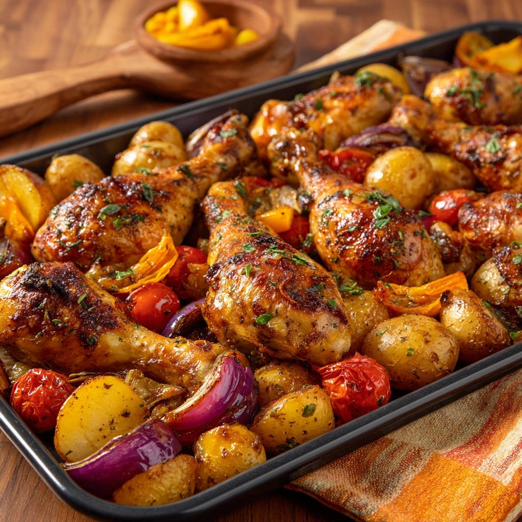 Sheet Pan Chicken Roasted Veggies Close Up