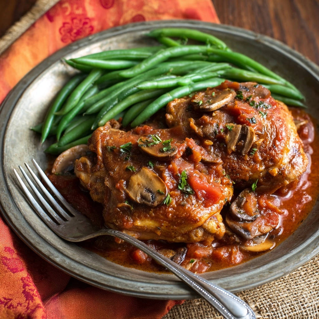 Skillet Chicken Mushrooms Plated Serving 1