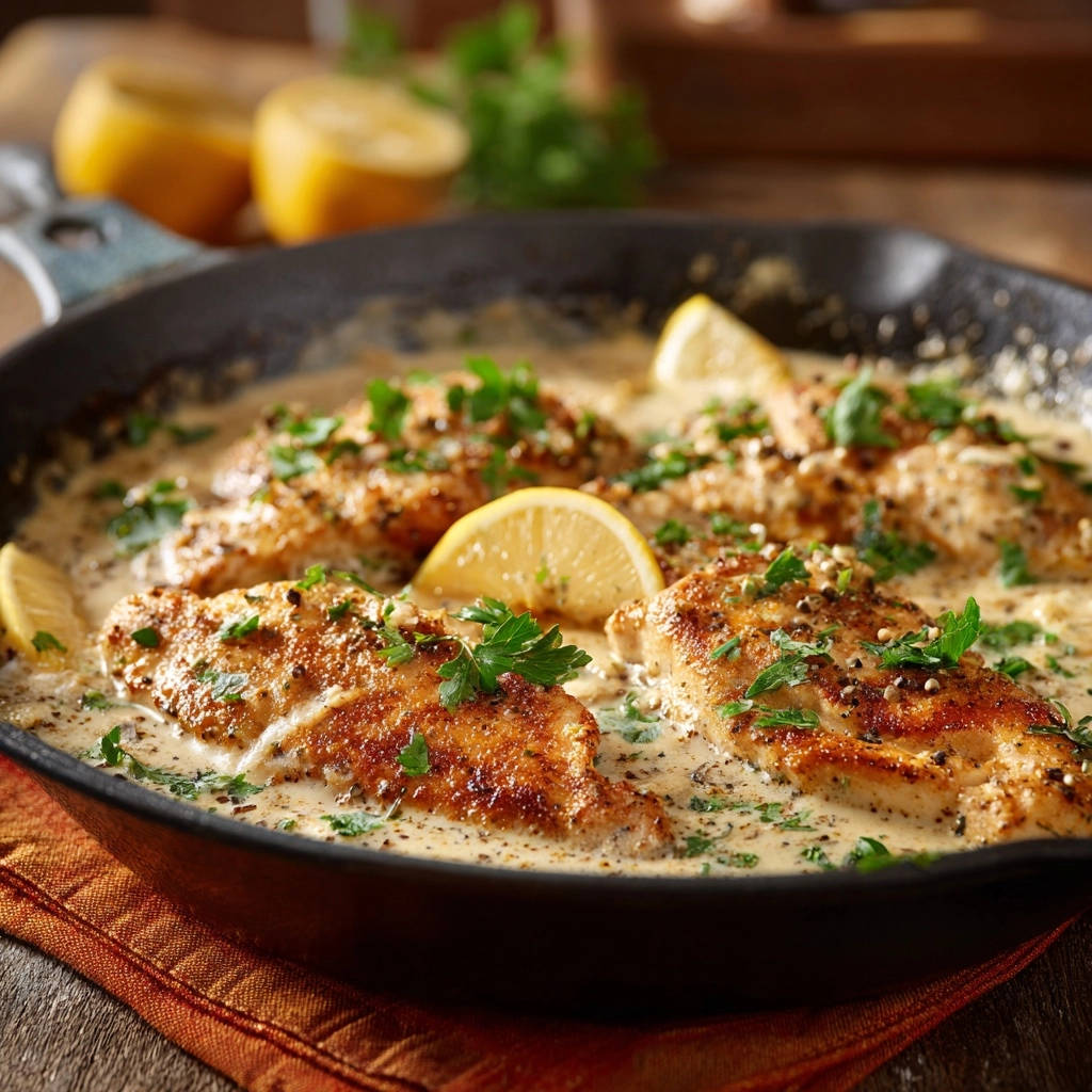 Skillet Creamy Lemon Herb Chicken Close Up