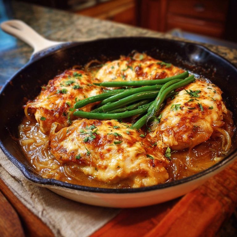 Skillet French Onion Chicken Close Up In Pan