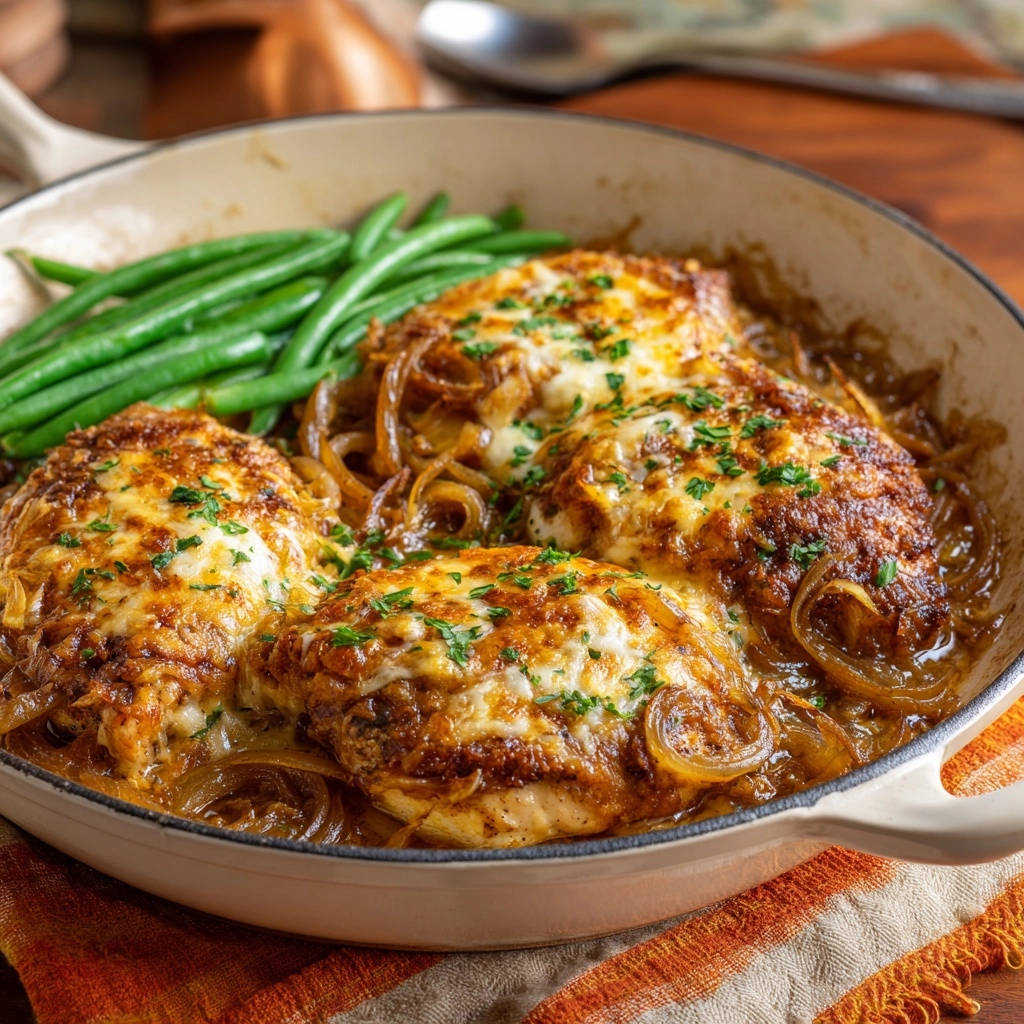 Skillet French Onion Chicken Overhead View 1