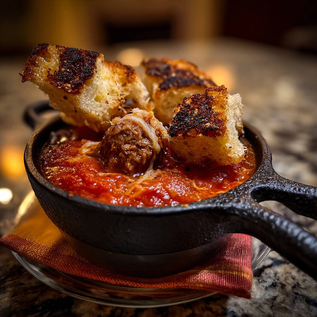 Skillet Meatballs And Sauce Close Up Cast Iron