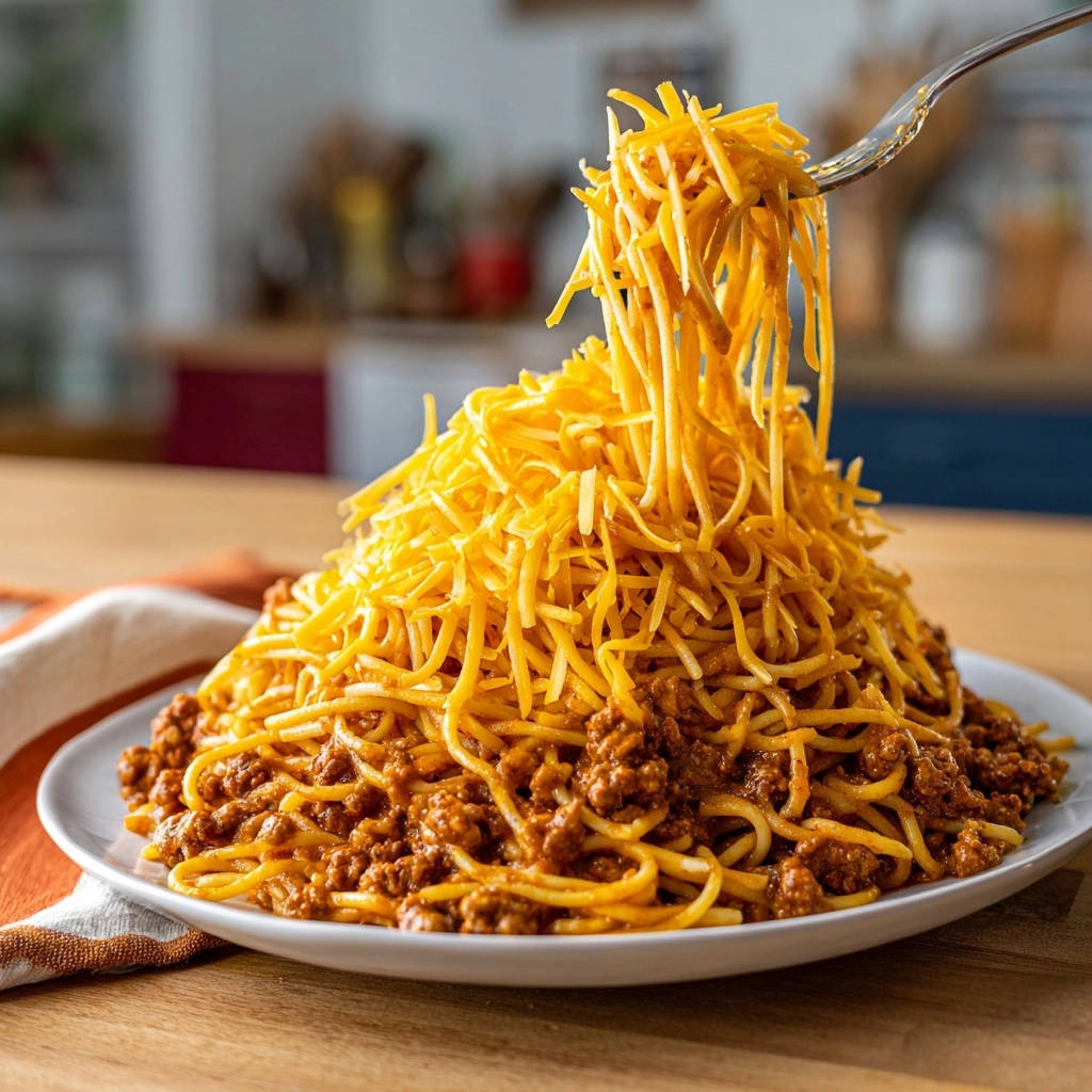 Spaghetti Chili Forkful Of Cheese 1
