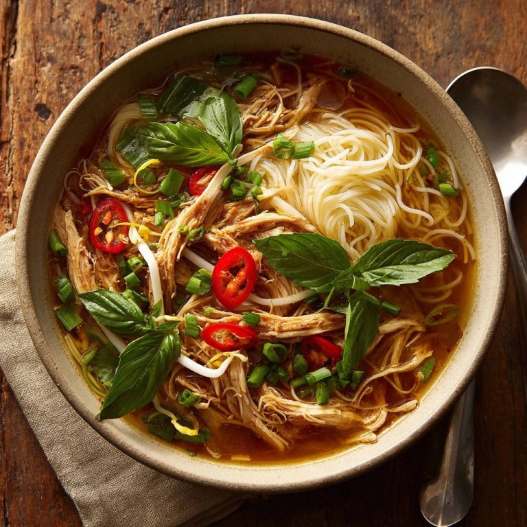 Speedy Shredded Chicken Noodle Bowl Overhead