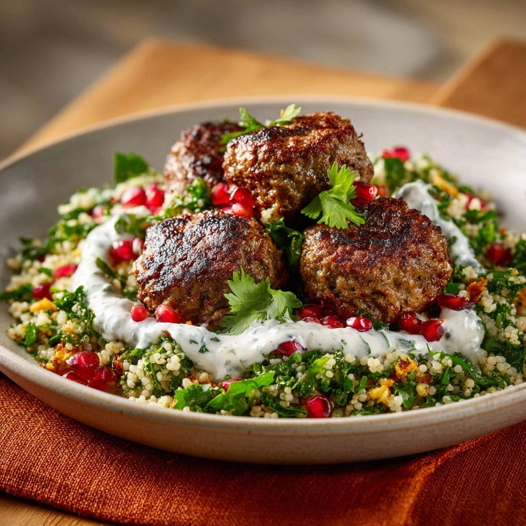 Spiced Meatball Couscous Bowls Close Up