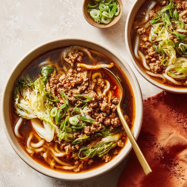Spicy Ground Meat Udon Overhead View