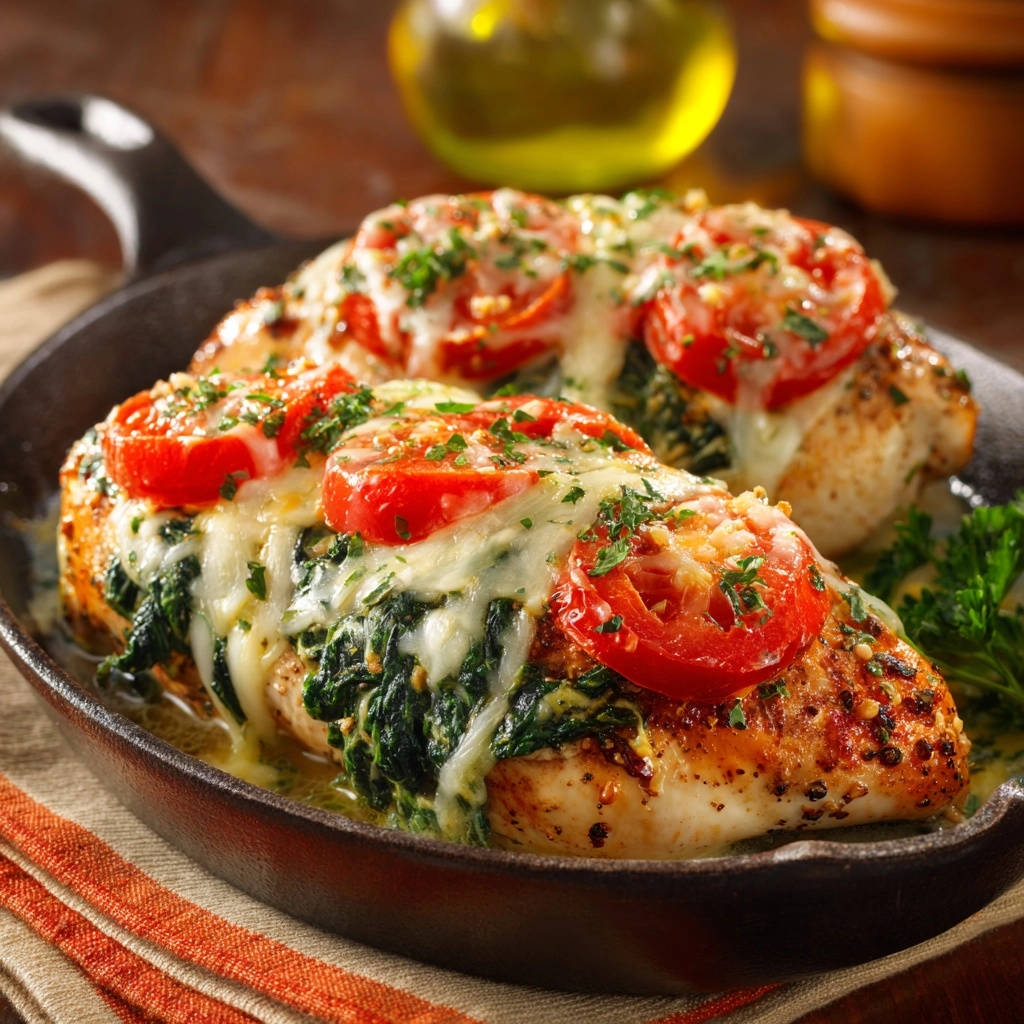 Stuffed Skillet Chicken Close Up In Pan