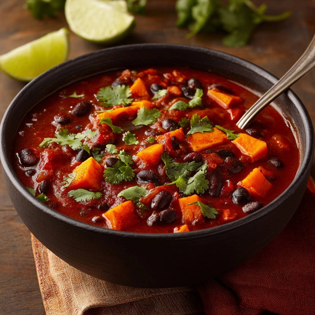 Sweet Potato Black Bean Chili Close Up Bowl 1