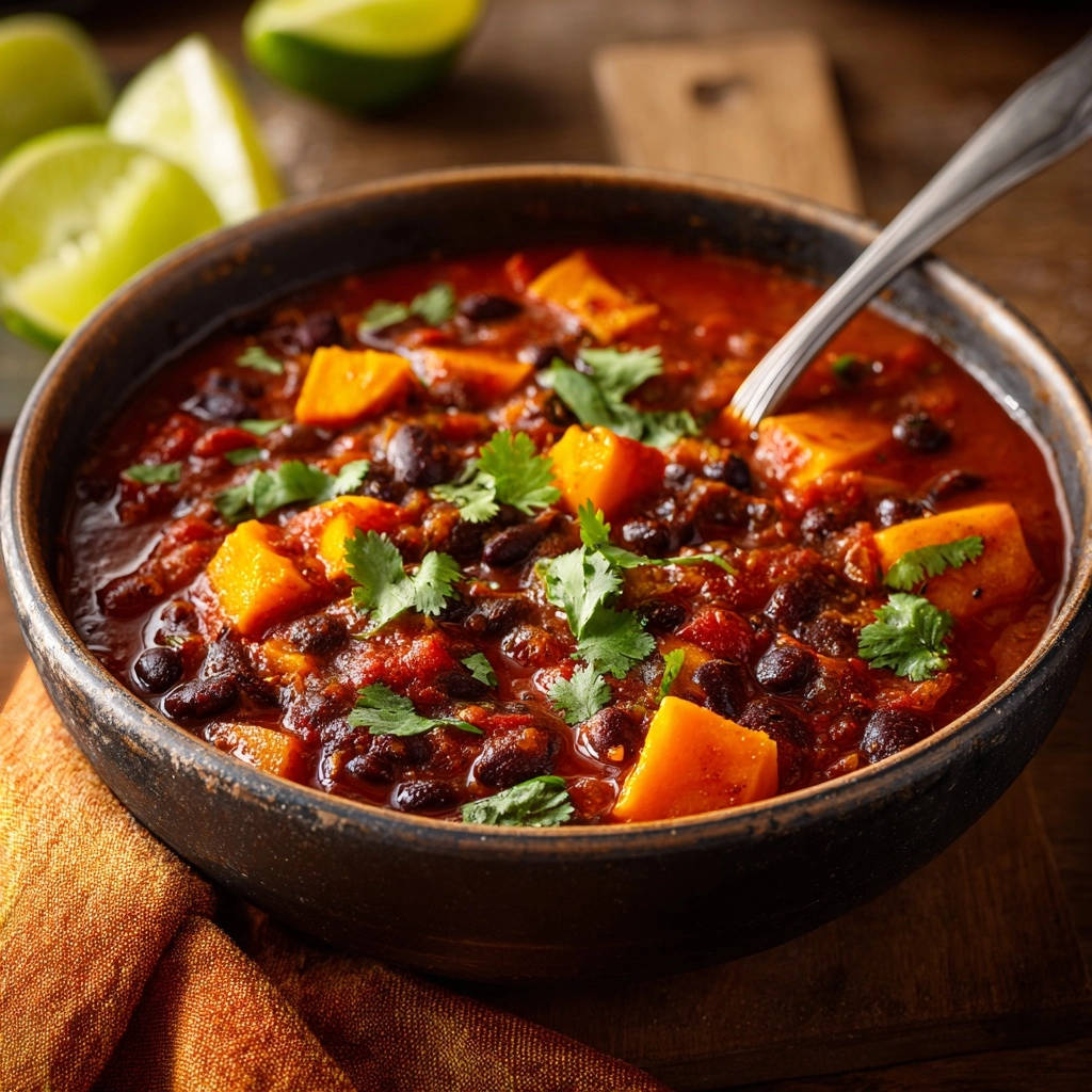 Sweet Potato Black Bean Chili Close Up Bowl