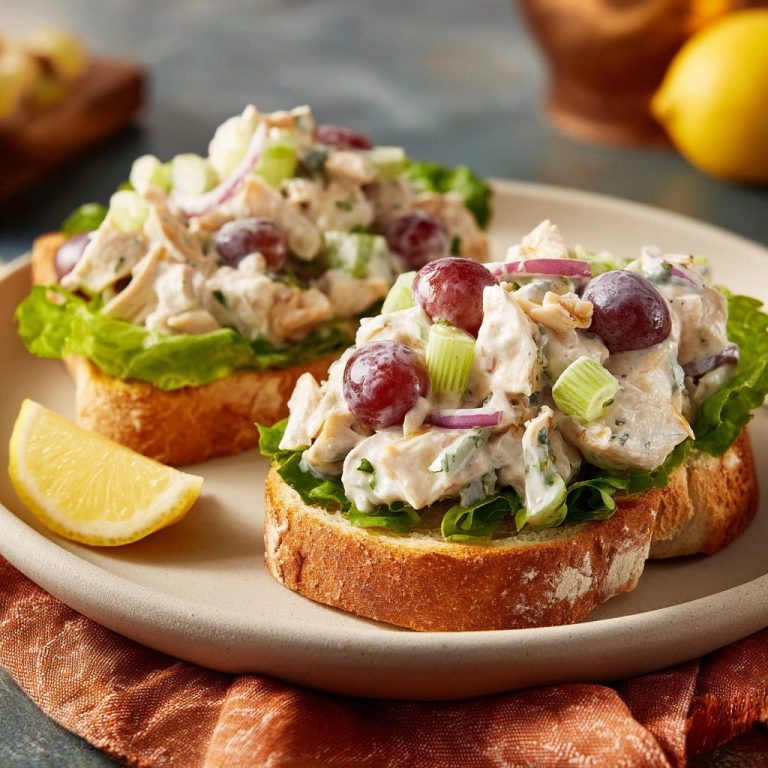 Ultimate Chicken Salad Toast Close Up Plated