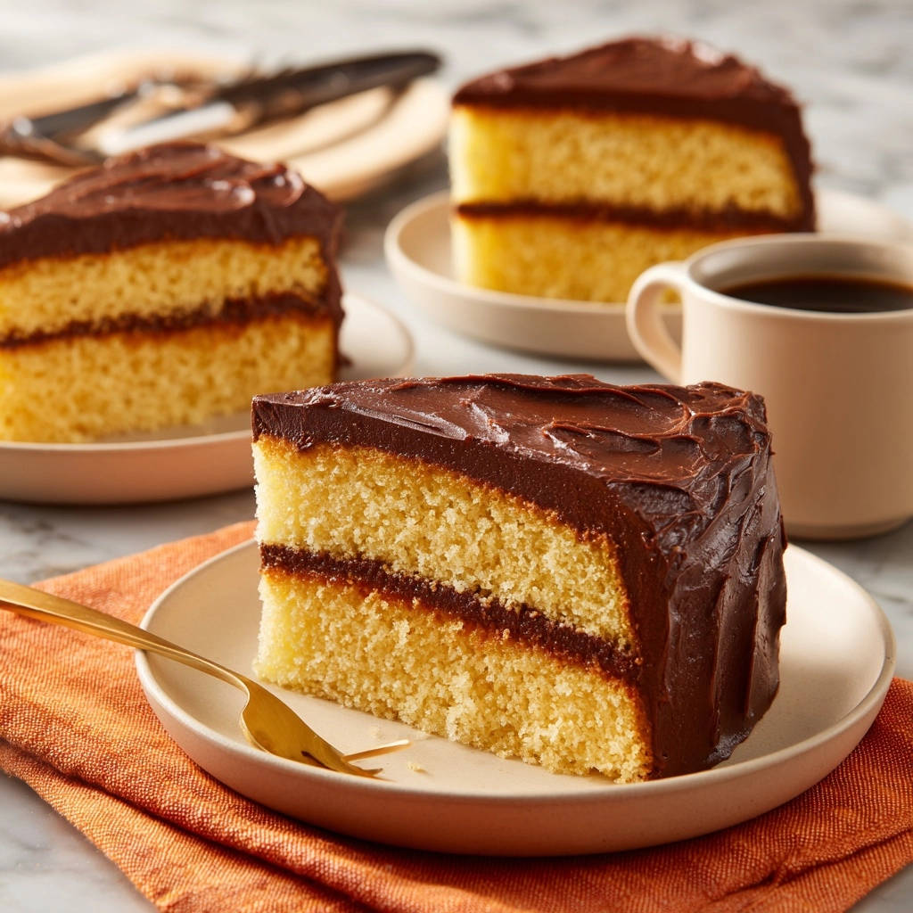 Classic Yellow Cake With Chocolate Frosting Cross Section 1