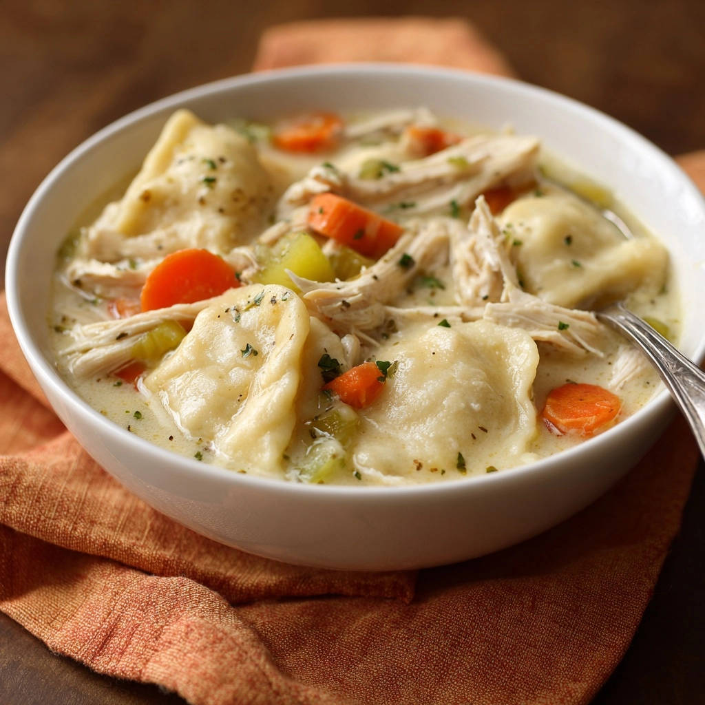 Homestyle Chicken Dumplings Close Up Bowl 1