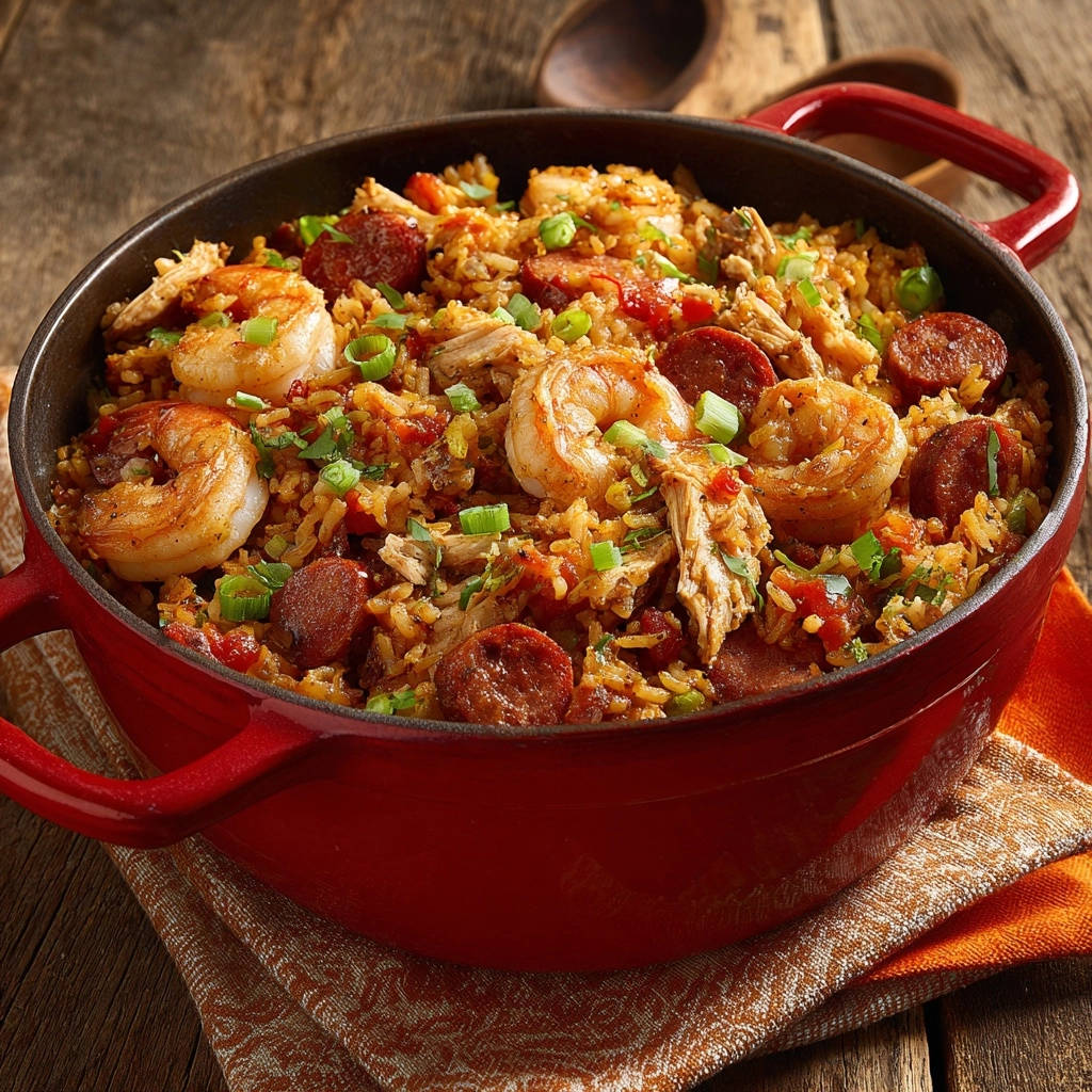 Skillet Jambalaya Style Rice Overhead View 1
