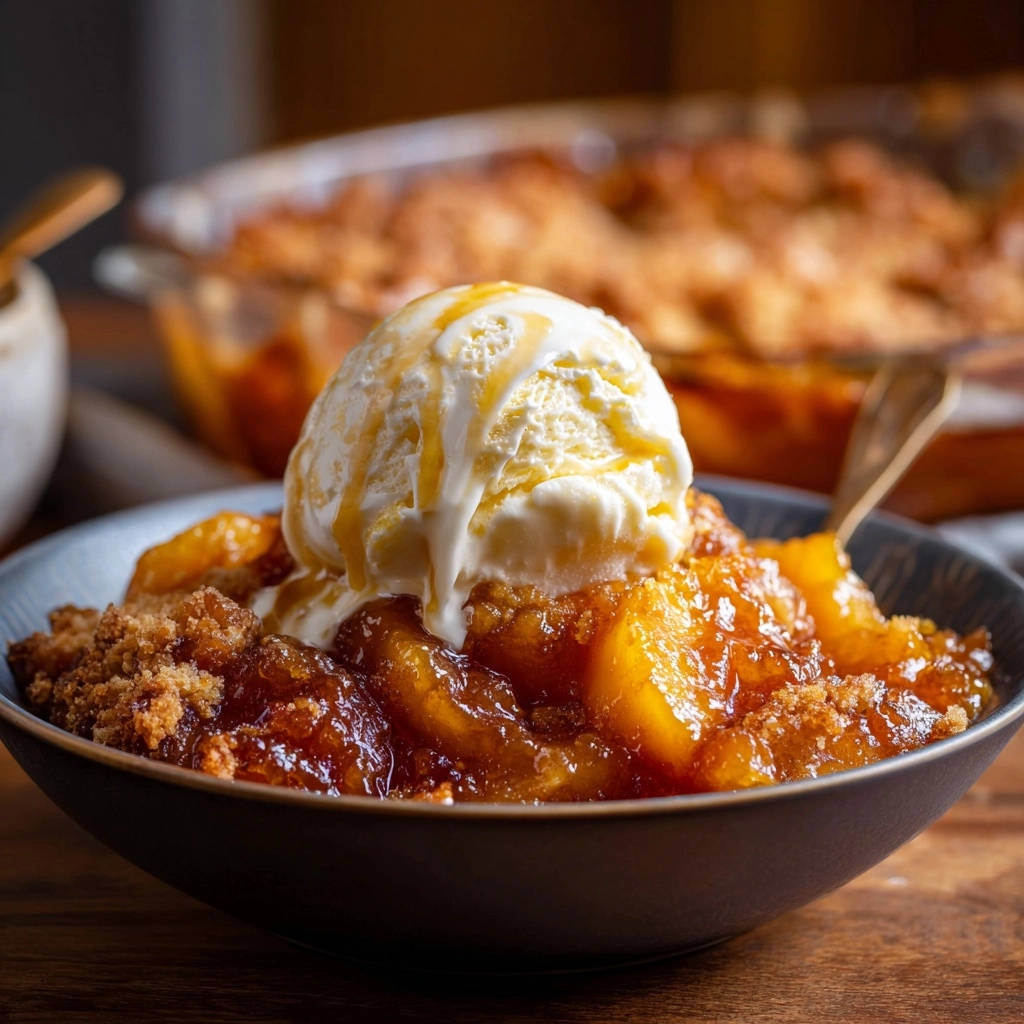 Skillet Peach Crumble Single Serving With Ice Cream 1