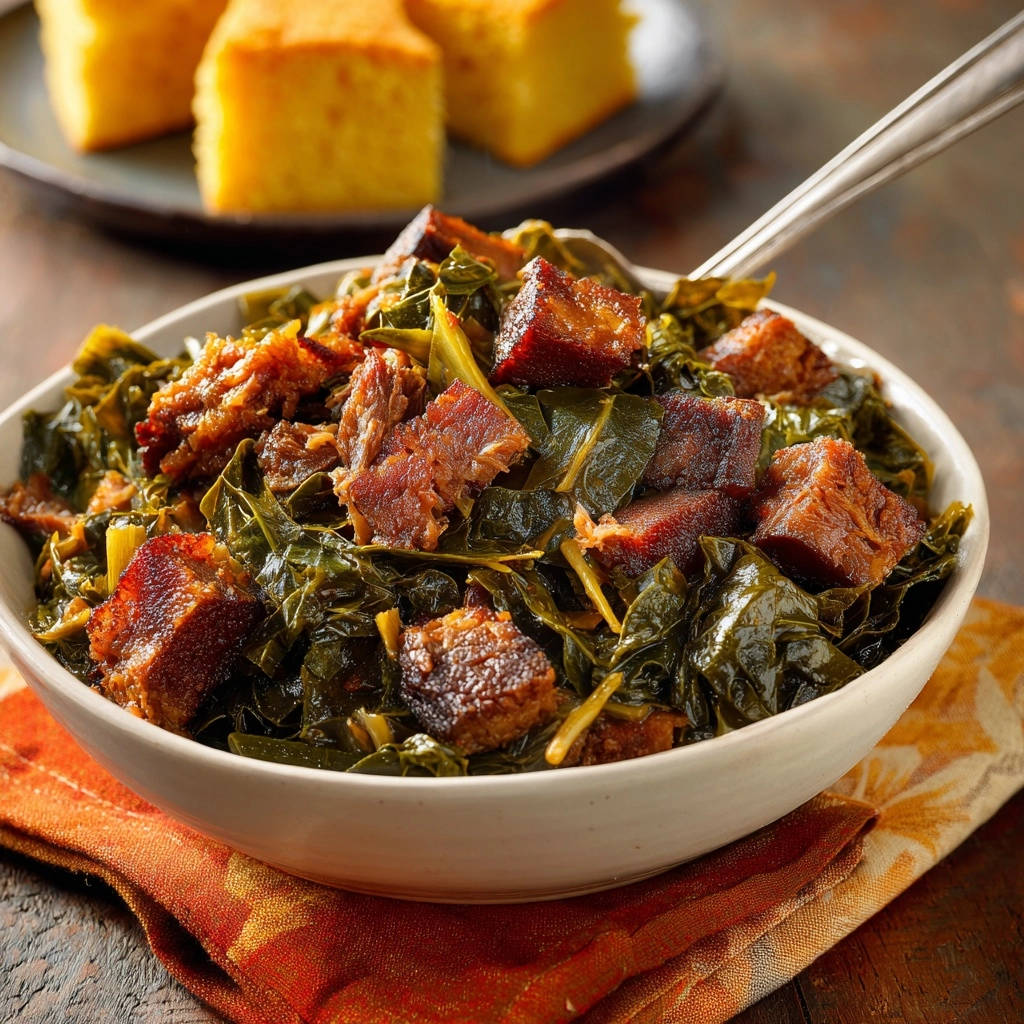 Smoked Turkey Collard Greens Close Up Bowl