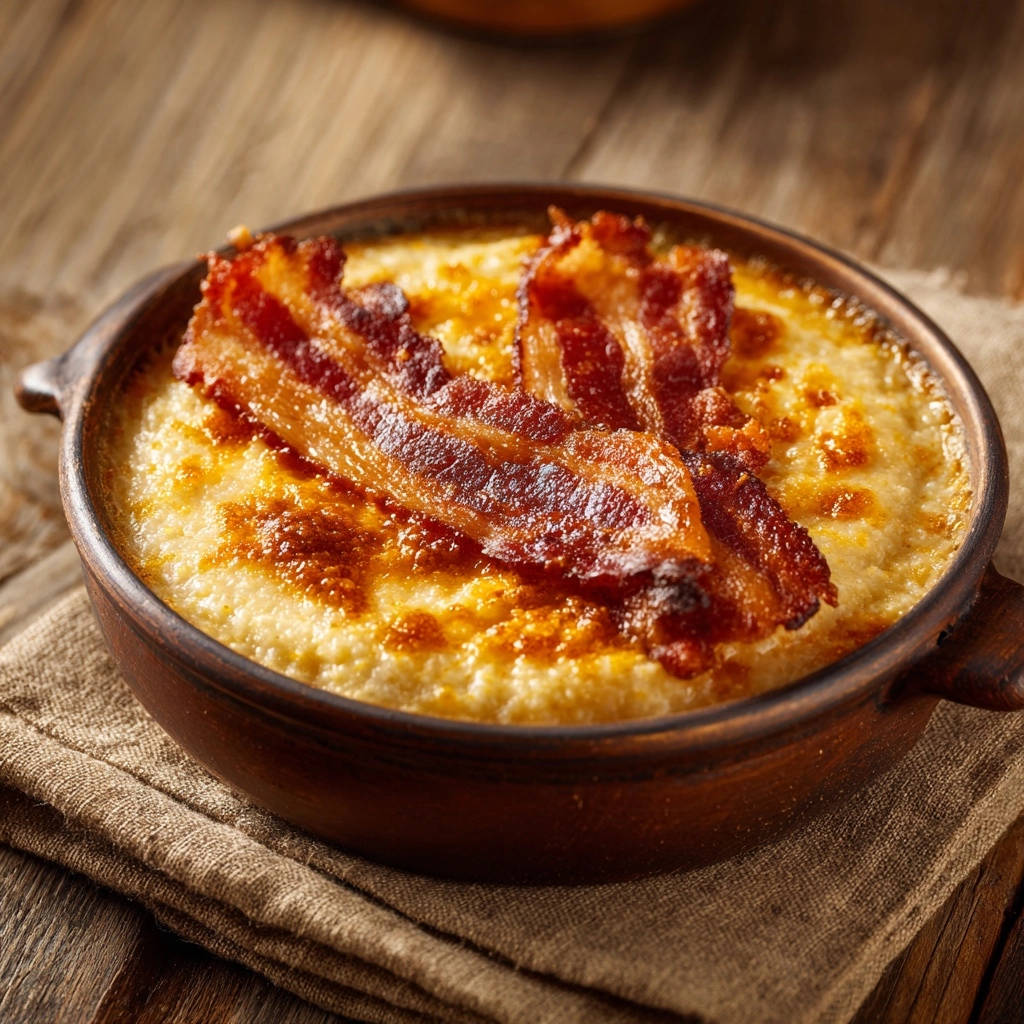 Southern Baked Grits Crispy Bacon Close Up 1