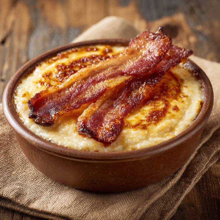 Southern Baked Grits With Crispy Bacon Close Up