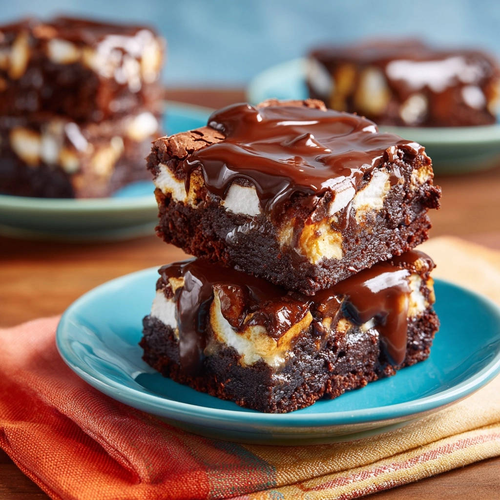 Ultimate Marshmallow Drizzle Brownies Stacked Close Up 1